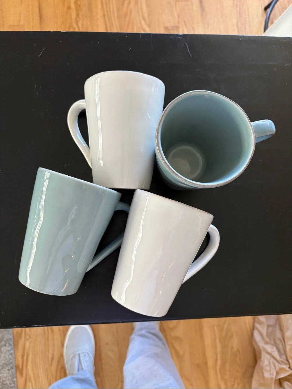Crate & Barrel White and Light Gray-Blue Ceramic Mug Set